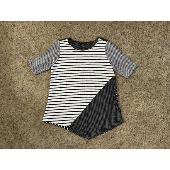 ALI MILES Asymmetrical Colorblock Striped Tunic Blouse Top Lagenlook Casual M - Picture 1 of 7